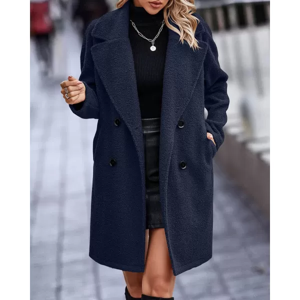 BTFBM Women 2024 Winter Faux Fur Coats Lapel Long Sleeve Fuzzy Fleece Outerwear Button Down Sherpa Jackets Fall OutfitsSolid Navy