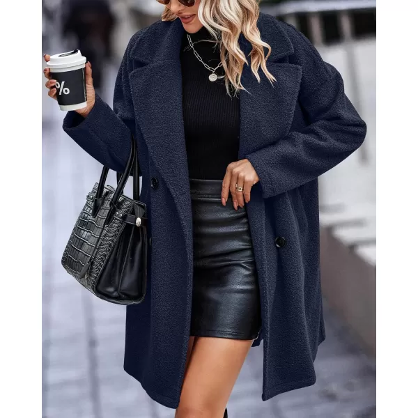 BTFBM Women 2024 Winter Faux Fur Coats Lapel Long Sleeve Fuzzy Fleece Outerwear Button Down Sherpa Jackets Fall OutfitsSolid Navy