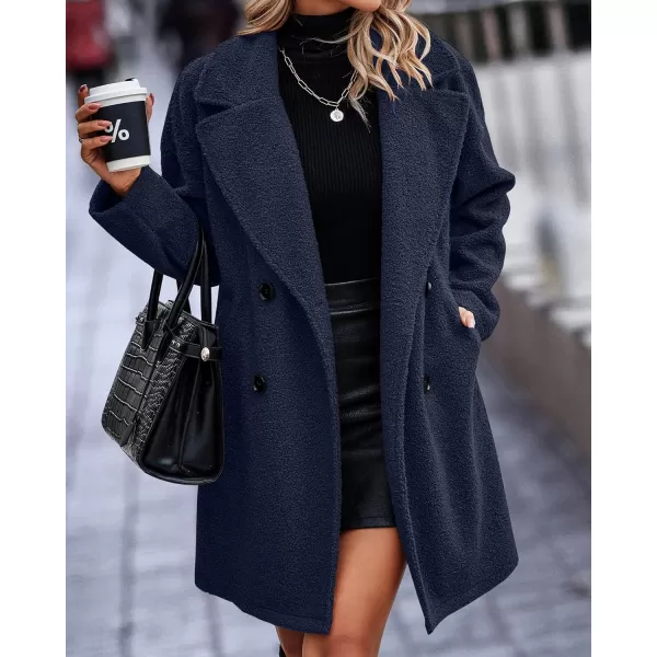 BTFBM Women 2024 Winter Faux Fur Coats Lapel Long Sleeve Fuzzy Fleece Outerwear Button Down Sherpa Jackets Fall OutfitsSolid Navy
