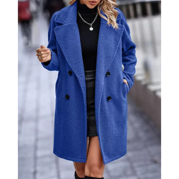 BTFBM Women 2024 Winter Faux Fur Coats Lapel Long Sleeve Fuzzy Fleece Outerwear Button Down Sherpa Jackets Fall OutfitsSolid Royal Blue