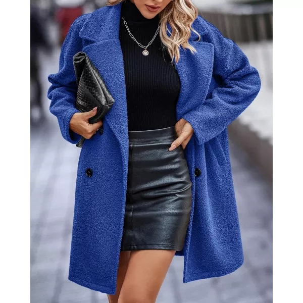 BTFBM Women 2024 Winter Faux Fur Coats Lapel Long Sleeve Fuzzy Fleece Outerwear Button Down Sherpa Jackets Fall OutfitsSolid Royal Blue