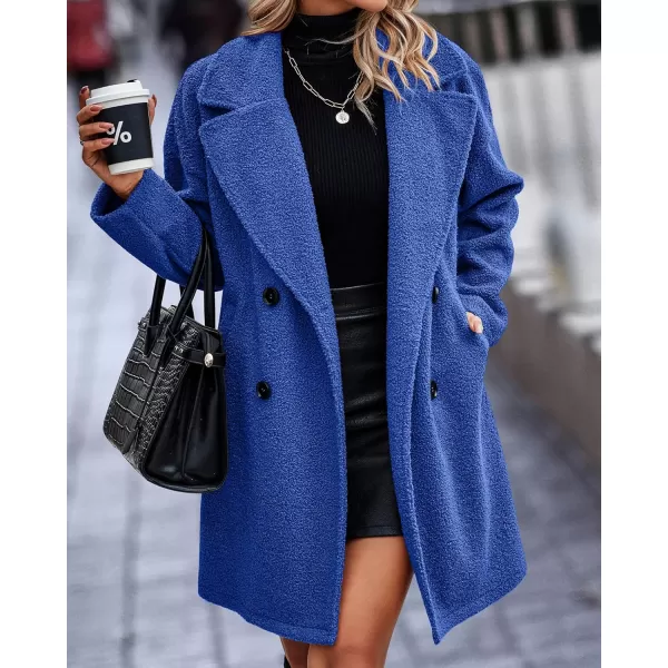 BTFBM Women 2024 Winter Faux Fur Coats Lapel Long Sleeve Fuzzy Fleece Outerwear Button Down Sherpa Jackets Fall OutfitsSolid Royal Blue