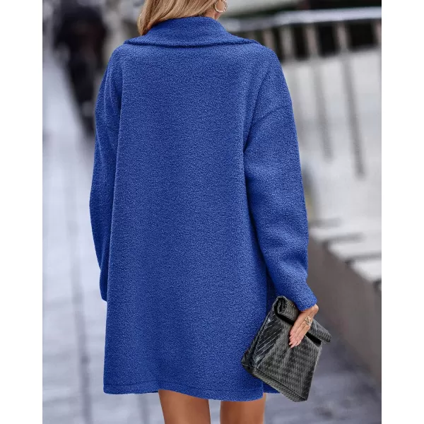 BTFBM Women 2024 Winter Faux Fur Coats Lapel Long Sleeve Fuzzy Fleece Outerwear Button Down Sherpa Jackets Fall OutfitsSolid Royal Blue