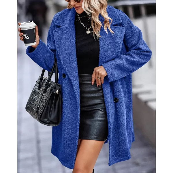 BTFBM Women 2024 Winter Faux Fur Coats Lapel Long Sleeve Fuzzy Fleece Outerwear Button Down Sherpa Jackets Fall OutfitsSolid Royal Blue