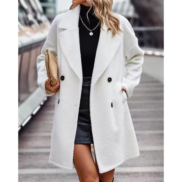 BTFBM Women 2024 Winter Faux Fur Coats Lapel Long Sleeve Fuzzy Fleece Outerwear Button Down Sherpa Jackets Fall OutfitsSolid White