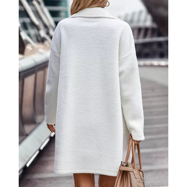 BTFBM Women 2024 Winter Faux Fur Coats Lapel Long Sleeve Fuzzy Fleece Outerwear Button Down Sherpa Jackets Fall OutfitsSolid White