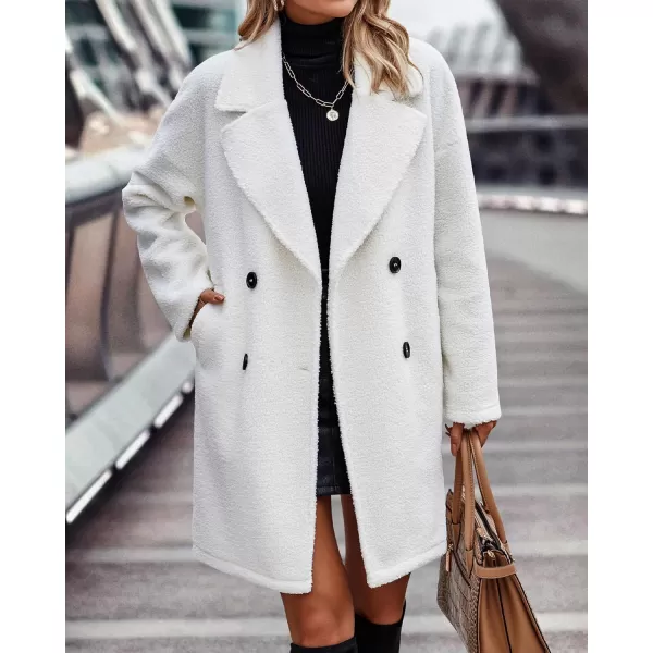 BTFBM Women 2024 Winter Faux Fur Coats Lapel Long Sleeve Fuzzy Fleece Outerwear Button Down Sherpa Jackets Fall OutfitsSolid White