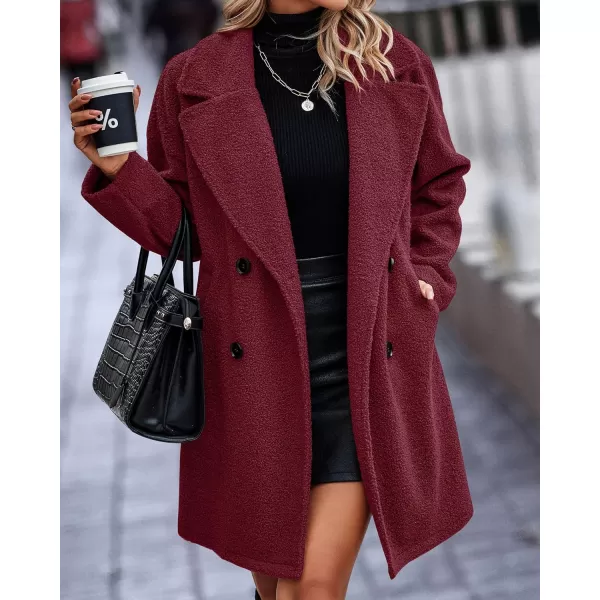 BTFBM Women 2024 Winter Faux Fur Coats Lapel Long Sleeve Fuzzy Fleece Outerwear Button Down Sherpa Jackets Fall OutfitsSolid Wine Red