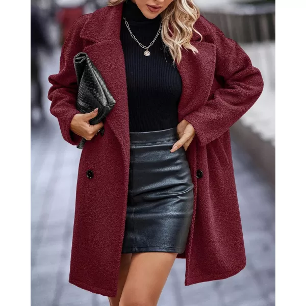 BTFBM Women 2024 Winter Faux Fur Coats Lapel Long Sleeve Fuzzy Fleece Outerwear Button Down Sherpa Jackets Fall OutfitsSolid Wine Red