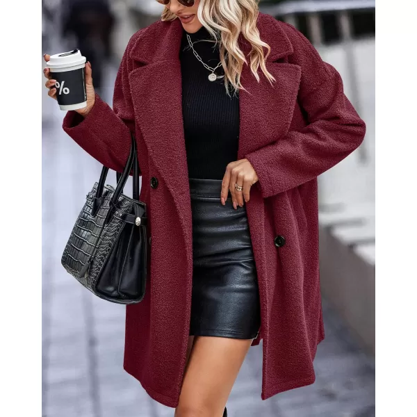 BTFBM Women 2024 Winter Faux Fur Coats Lapel Long Sleeve Fuzzy Fleece Outerwear Button Down Sherpa Jackets Fall OutfitsSolid Wine Red