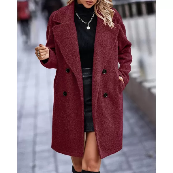 BTFBM Women 2024 Winter Faux Fur Coats Lapel Long Sleeve Fuzzy Fleece Outerwear Button Down Sherpa Jackets Fall OutfitsSolid Wine Red
