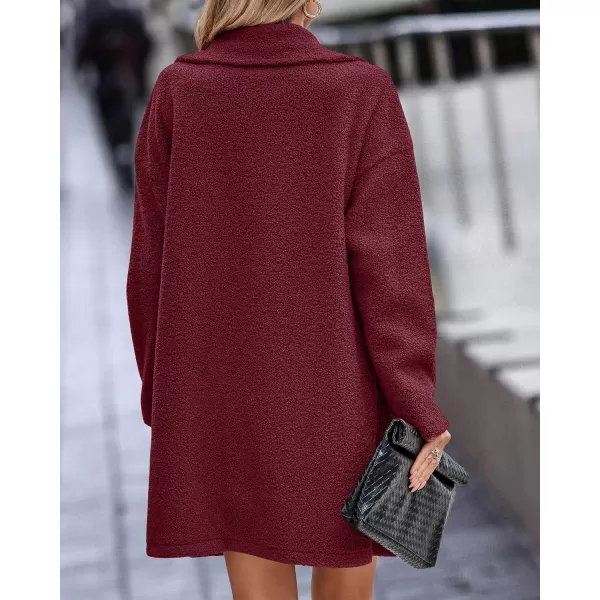 BTFBM Women 2024 Winter Faux Fur Coats Lapel Long Sleeve Fuzzy Fleece Outerwear Button Down Sherpa Jackets Fall OutfitsSolid Wine Red