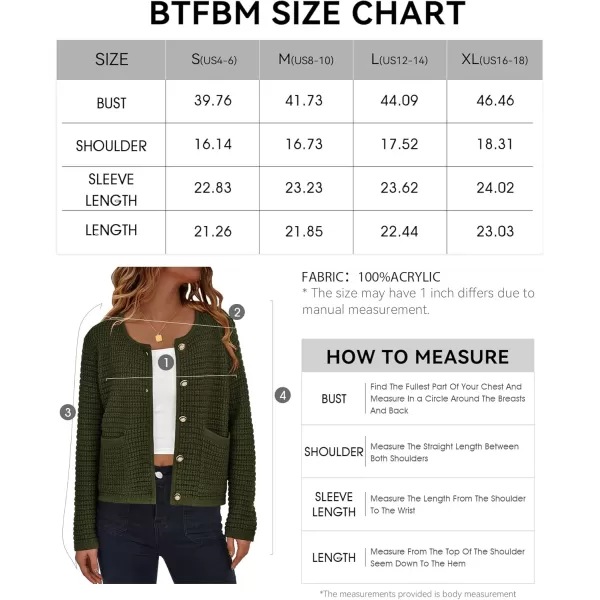 BTFBM Women Cardigan Sweaters Fall Fashion 2024 Button Down Long Sleeve Chunky Knit Open Front Tweed Jacket OuterwearSolid Army Green