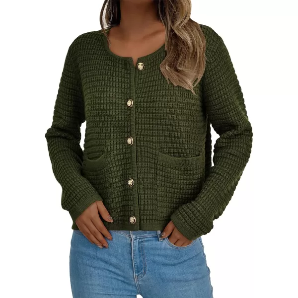 BTFBM Women Cardigan Sweaters Fall Fashion 2024 Button Down Long Sleeve Chunky Knit Open Front Tweed Jacket OuterwearSolid Army Green