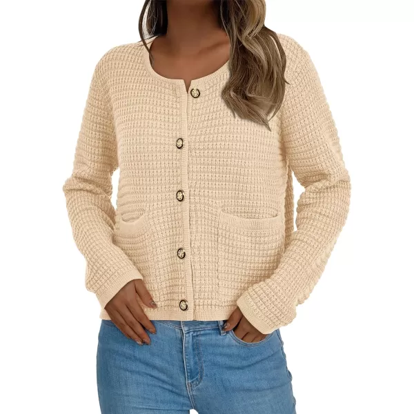 BTFBM Women Cardigan Sweaters Fall Fashion 2024 Button Down Long Sleeve Chunky Knit Open Front Tweed Jacket OuterwearSolid Beige