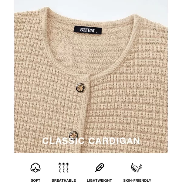 BTFBM Women Cardigan Sweaters Fall Fashion 2024 Button Down Long Sleeve Chunky Knit Open Front Tweed Jacket OuterwearSolid Beige