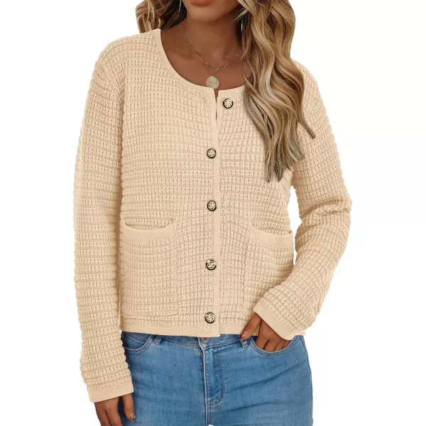 BTFBM Women Cardigan Sweaters Fall Fashion 2024 Button Down Long Sleeve Chunky Knit Open Front Tweed Jacket OuterwearSolid Beige