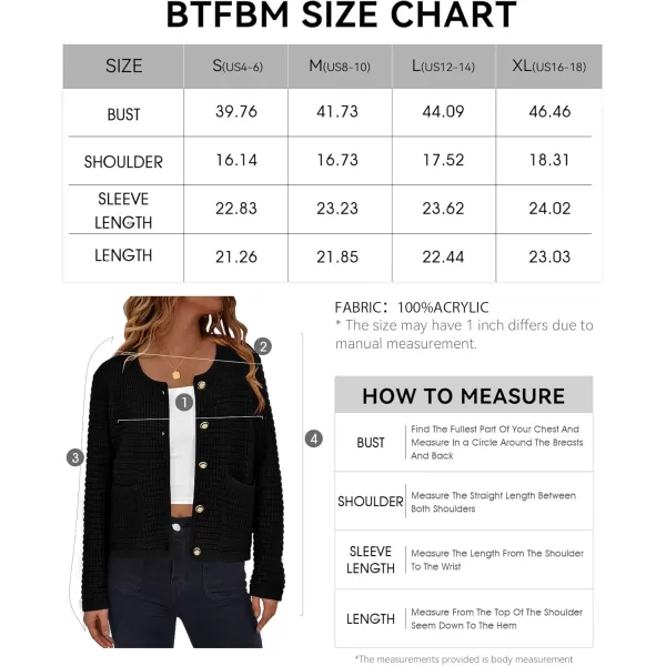 BTFBM Women Cardigan Sweaters Fall Fashion 2024 Button Down Long Sleeve Chunky Knit Open Front Tweed Jacket OuterwearSolid Black