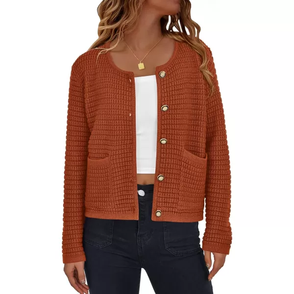 BTFBM Women Cardigan Sweaters Fall Fashion 2024 Button Down Long Sleeve Chunky Knit Open Front Tweed Jacket OuterwearSolid Caramel