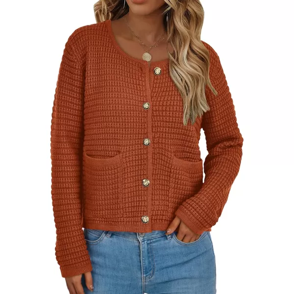 BTFBM Women Cardigan Sweaters Fall Fashion 2024 Button Down Long Sleeve Chunky Knit Open Front Tweed Jacket OuterwearSolid Caramel