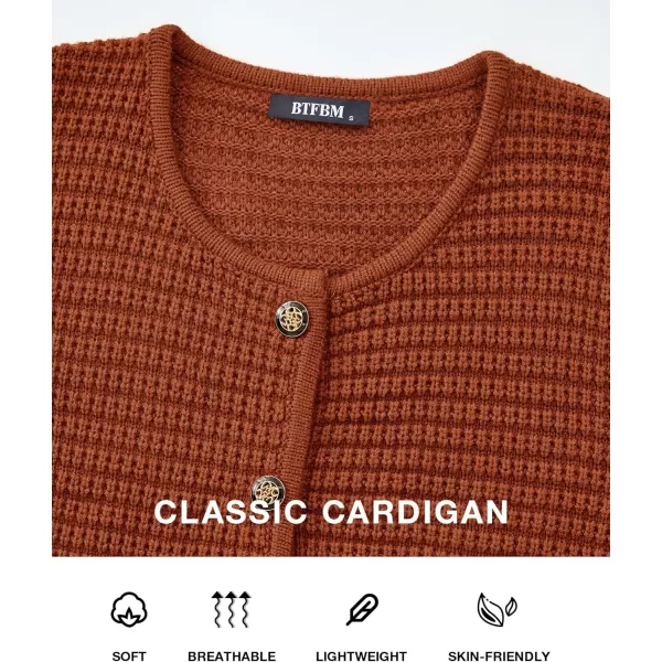 BTFBM Women Cardigan Sweaters Fall Fashion 2024 Button Down Long Sleeve Chunky Knit Open Front Tweed Jacket OuterwearSolid Caramel