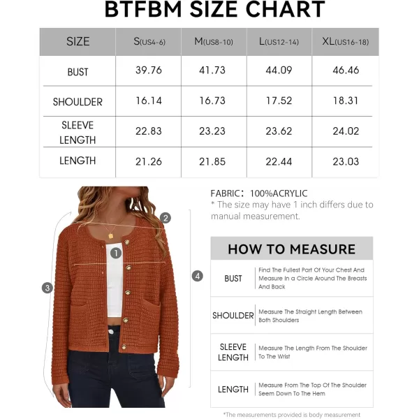 BTFBM Women Cardigan Sweaters Fall Fashion 2024 Button Down Long Sleeve Chunky Knit Open Front Tweed Jacket OuterwearSolid Caramel