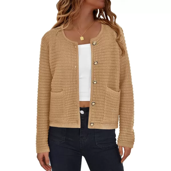 BTFBM Women Cardigan Sweaters Fall Fashion 2024 Button Down Long Sleeve Chunky Knit Open Front Tweed Jacket OuterwearSolid Khaki