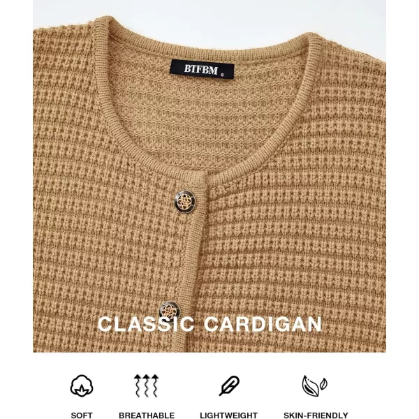 BTFBM Women Cardigan Sweaters Fall Fashion 2024 Button Down Long Sleeve Chunky Knit Open Front Tweed Jacket OuterwearSolid Khaki