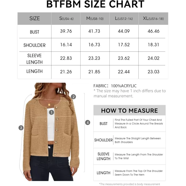 BTFBM Women Cardigan Sweaters Fall Fashion 2024 Button Down Long Sleeve Chunky Knit Open Front Tweed Jacket OuterwearSolid Khaki