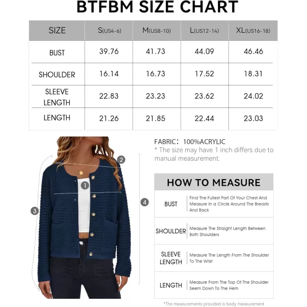 BTFBM Women Cardigan Sweaters Fall Fashion 2024 Button Down Long Sleeve Chunky Knit Open Front Tweed Jacket OuterwearSolid Navy