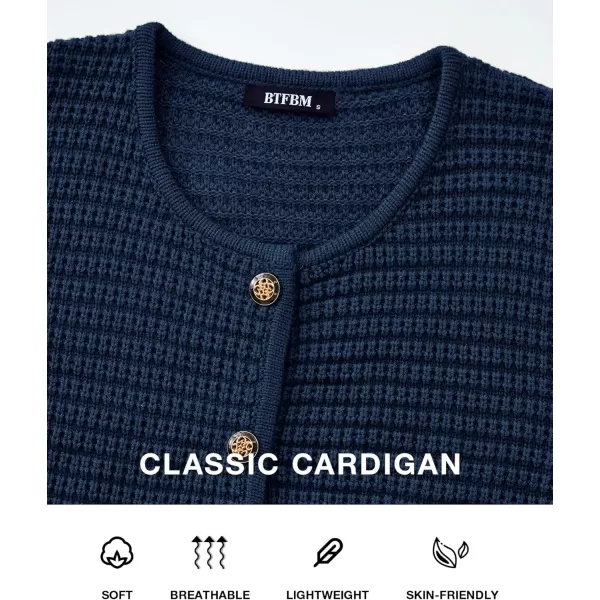 BTFBM Women Cardigan Sweaters Fall Fashion 2024 Button Down Long Sleeve Chunky Knit Open Front Tweed Jacket OuterwearSolid Navy