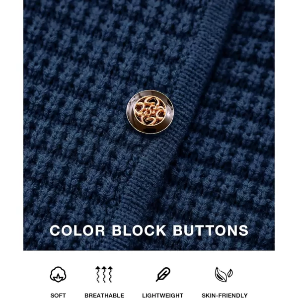 BTFBM Women Cardigan Sweaters Fall Fashion 2024 Button Down Long Sleeve Chunky Knit Open Front Tweed Jacket OuterwearSolid Navy