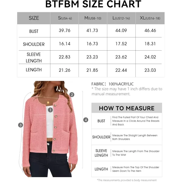 BTFBM Women Cardigan Sweaters Fall Fashion 2024 Button Down Long Sleeve Chunky Knit Open Front Tweed Jacket OuterwearSolid Pink