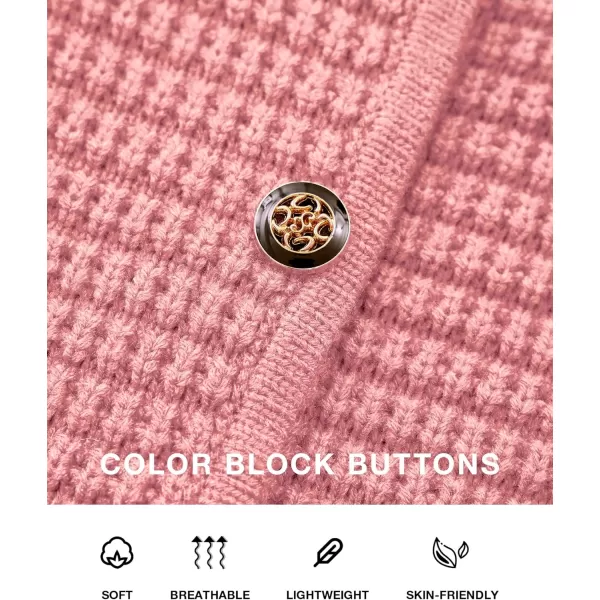 BTFBM Women Cardigan Sweaters Fall Fashion 2024 Button Down Long Sleeve Chunky Knit Open Front Tweed Jacket OuterwearSolid Pink