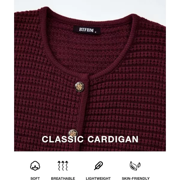 BTFBM Women Cardigan Sweaters Fall Fashion 2024 Button Down Long Sleeve Chunky Knit Open Front Tweed Jacket OuterwearSolid Wine Red