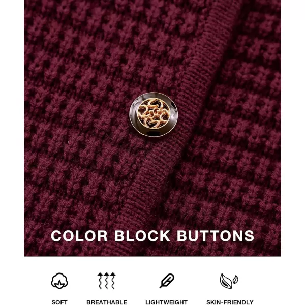 BTFBM Women Cardigan Sweaters Fall Fashion 2024 Button Down Long Sleeve Chunky Knit Open Front Tweed Jacket OuterwearSolid Wine Red