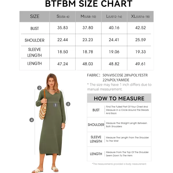 BTFBM Women Fall Sweater Dress V Neck Long Sleeve Slit Maxi Dresses Casual Knit Oversized Sweaters 2024 Winter ClothesSolid Army Green