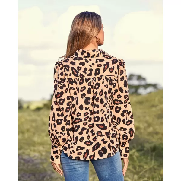 BTFBM Women Fashion Button Down Shirts Lapel V Neck Printed Solid Boho Long Sleeve Blouses Dressy Casual Summer Fall TopLeopard Print