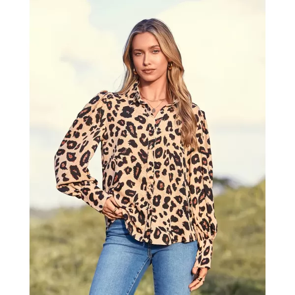 BTFBM Women Fashion Button Down Shirts Lapel V Neck Printed Solid Boho Long Sleeve Blouses Dressy Casual Summer Fall TopLeopard Print