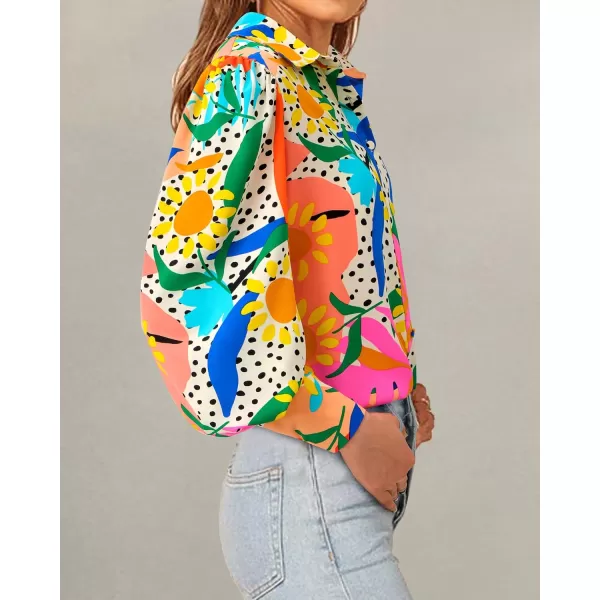 BTFBM Women Fashion Button Down Shirts Lapel V Neck Printed Solid Boho Long Sleeve Blouses Dressy Casual Summer Fall TopMulti Orange