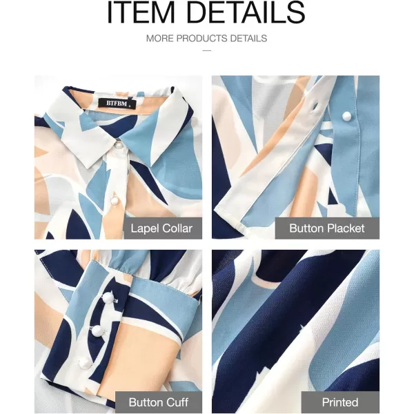 BTFBM Women Fashion Button Down Shirts Lapel V Neck Printed Solid Boho Long Sleeve Blouses Dressy Casual Summer Fall TopPrint Navy