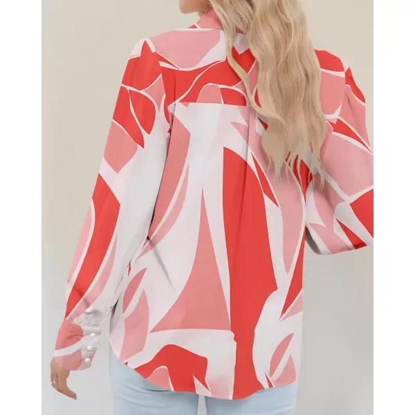 BTFBM Women Fashion Button Down Shirts Lapel V Neck Printed Solid Boho Long Sleeve Blouses Dressy Casual Summer Fall TopPrint Pink