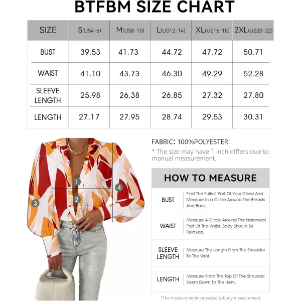 BTFBM Women Fashion Button Down Shirts Lapel V Neck Printed Solid Boho Long Sleeve Blouses Dressy Casual Summer Fall TopPrint Red Brown