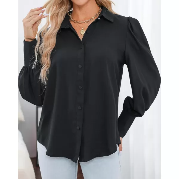 BTFBM Women Fashion Button Down Shirts Lapel V Neck Printed Solid Boho Long Sleeve Blouses Dressy Casual Summer Fall TopSolid Black