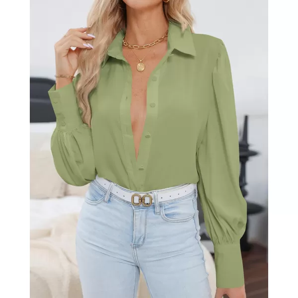 BTFBM Women Fashion Button Down Shirts Lapel V Neck Printed Solid Boho Long Sleeve Blouses Dressy Casual Summer Fall TopSolid Green