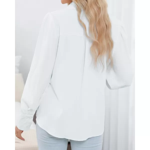 BTFBM Women Fashion Button Down Shirts Lapel V Neck Printed Solid Boho Long Sleeve Blouses Dressy Casual Summer Fall TopSolid White