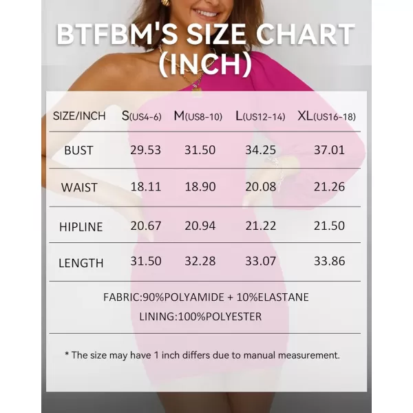 BTFBM Women One Shoulder Ruched Bodycon Mini Dress Puff Long Sleeve 2024 Summer Fall Club Party Cocktail Short DressesSolid Rose Red