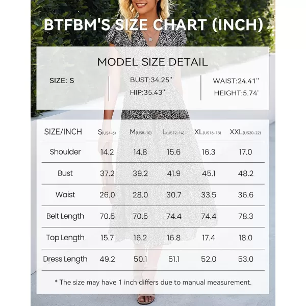 BTFBM Women Summer Bohemian Floral Casual Wrap V Neck Ruffle Cap Sleeveless Belt ALine Pleated Hem Midi Sun Dress WhiteBlack