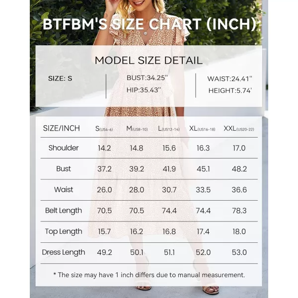 BTFBM Women Summer Bohemian Floral Casual Wrap V Neck Ruffle Cap Sleeveless Belt ALine Pleated Hem Midi Sun Dress WhiteCoffeeWhiteBrown