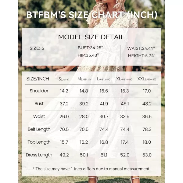 BTFBM Women Summer Bohemian Floral Casual Wrap V Neck Ruffle Cap Sleeveless Belt ALine Pleated Hem Midi Sun Dress WhiteFloral Apricot